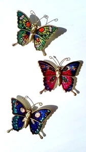 Cloisonne Butterfly Refrigerator File Cabinet Magnets Set of 3 - NEW - Picture 1 of 1
