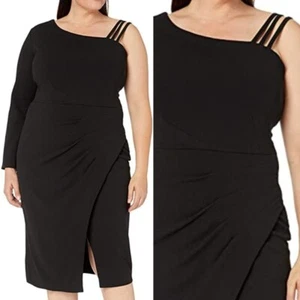 One Shoulder Wrap Dress Womens 20W Black Long Sleeve Cocktail Office RACHEL ROY - Picture 1 of 11