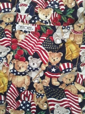 Cherokee Scrub Size Medium Scrub Top Patriotic Bears Chest 20 Length 27 inch - Image 1 of 4