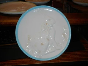 New White Dolomite 8 1/2" Blue Edged Raised Bunny Rabbit Dessert Salad Plate - Picture 1 of 1