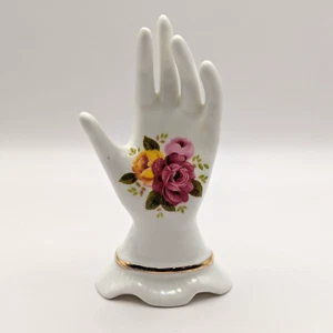 Landhaus Rose Ring Halter Hand Bone China Rosa Gelb Floral Made in England MANGELHAFT - Bild 1 von 8