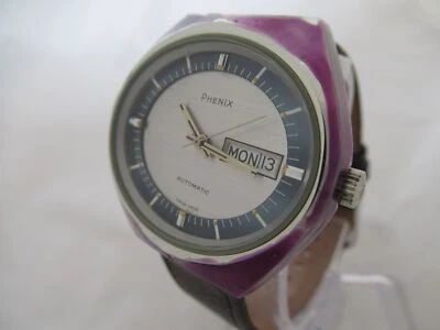 NOS NEW SWISS VINTAGE AUTOMATIC PHENIX ANALOG MEN'S ANALOG WATCH WITH DATE 1960' - Image 1 of 4
