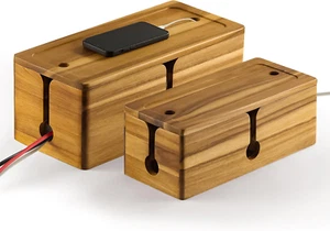 BLUEWEST 2-Pack Cable Management Box, Acacia Large Cable Cord Organizer Boxes fo - Afbeelding 1 van 12