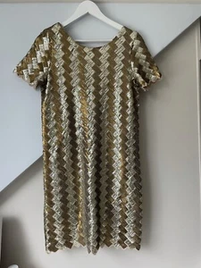 Sandro Gold Sequin Short Sleeve Knee Mini Dress Gatsby 1920s Zip Up Size 1 UK 8 - Picture 1 of 10