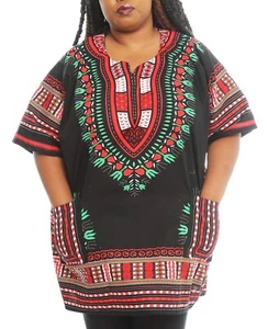 Afrikanischer Dashiki-Druck Damen Poncho Top Shirt elastische Taille kurzes Kleid Einheitsgröße  - Bild 1 von 19