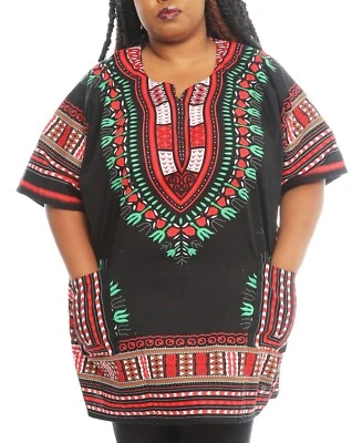 Woman African Dashiki Print Poncho Top Shirt Elastic Waist Short Dress One Size  - Image 1 of 3