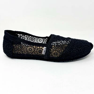 Zapatos planos de lona informales sin cordones Toms Classics negros Marruecos crochet para mujer Foto 1 de 4