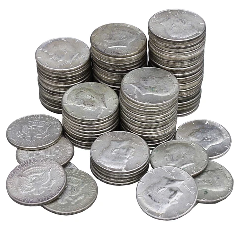 1965-1969 Kennedy Half Dollar 5 Rolls 40% Silver $50 Face 100 Coins Mixed Date Cover