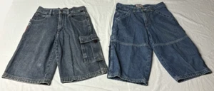 FUBU & Old Navy Y2K Girls Bermuda Shorts Size 14 Blue Denim Jeans 2 pair Cargo - Picture 1 of 9