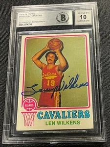 LENNY WILKENS SIGNED 1973-74 TOPPS CAVALIERS #165 BECKETT AUTO GRADE 10 755 - Picture 1 of 2