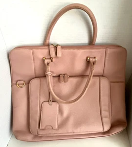 Brenice Large Soft Pink Faux Leather Briefcase/Handbag with Double Handle - Picture 1 of 8