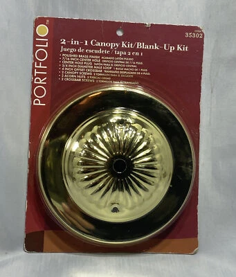 Portfolio Brass Finish 2-in-1 Canopy Kit #35302 Ceiling Fan Yoke Cover – NEW - Image 1 of 4