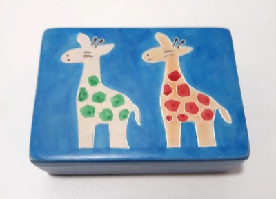 Swahili Modern Art Box Stone Blue Jewelry Decor Trinket Giraffes Made in Kenya - Image 1 of 4