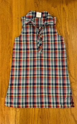 Vestido sem mangas Kelly’s Kids meninas tamanho 6X azul branco verde gola xadrez - Imagem 1 de 3