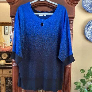 Kim Rogers Womens Blue On Black Glitter Sweater Size 3X Stunning NWT - Picture 1 of 6