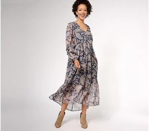 Vestido Destination 365 Regular Estampado Gasa Cuello en V Manga Larga-Azul Marino-XL-A618319 - Imagen 1 de 2