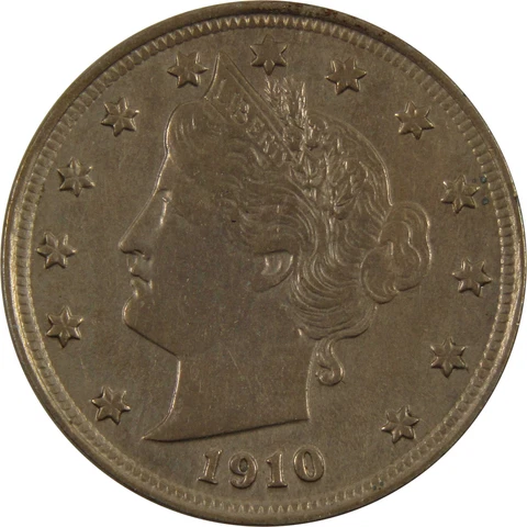 1910 Liberty Head V Nickel AU About Uncirculated 5c Coin SKU:I7661 Cover
