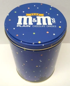 M&M's Plain Chocolate Candies Christmas Tin Cylinder Tin Stars 1988 - Picture 1 of 13