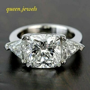 3CT Lab-Created Cushion Cut Diamond 3-Stone Wedding Ring 14K White Gold Finish - Picture 1 of 5