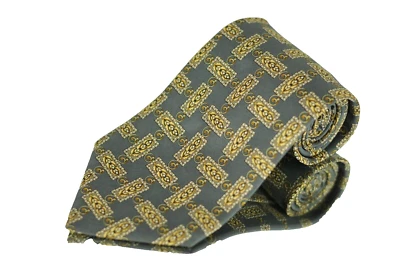 Corbata de seda estampada geométrica gris y dorada Valentino para hombre 56 x 4 pulgadas Foto 1 de 3