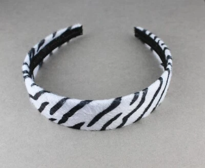 Diadema con estampado animal imitación piel a rayas cebra blanco negro 1/8" de ancho Foto 1 de 4