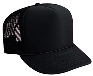 Black Trucker Hat Brand New - Black Mesh Black Foam Mesh Cap Adjustable Snapback - Picture 1 of 2