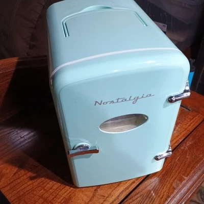 Retro Look Turquoise Hot or Cold Mini Fridge w/ Carry Handle Tested and Working - Image 1 of 4