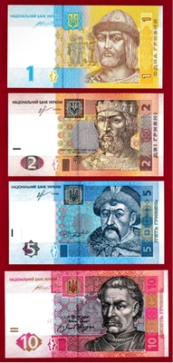 Hard To Find Ukraine Set of 4 UNC Notes (2013-2015) 1+2+5+10 Hryven Banknotes - Image 1 of 2