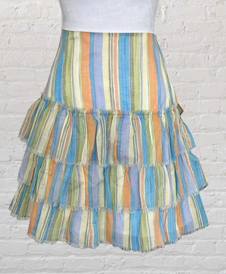 Caribbean Joe 层叠条纹五颜六色的裙子,尺寸 12,全新带标签沿海女牛仔度假 — 第 1/4 张图片