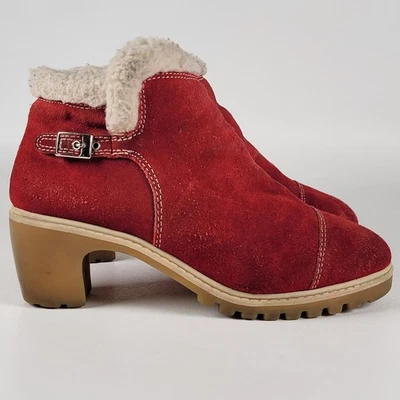 Botas al tobillo vintage Y2K de gamuza oxidada forradas de sherpa con hebilla boho talla 8 Foto 1 de 4