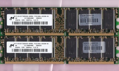 512MB 2x256MB PC-2100 DDR-266 MICRON MT16VDDT3264AG-265B1 HP 237122-004 DDR1 Kit - Image 1 of 2