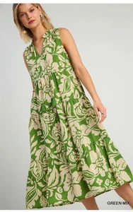 Umgee Tropical Floral Print Sleeveless Tiered Midi Dress Women's Size M - Picture 1 of 8