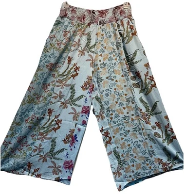 SACRED THREADS patch hippie rayon wide leg smocked waist PANTS 1X Free shipping - Image 1 of 4