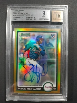 2010 Bowman Chrome Jason Heyward Gold Refractor RC Auto /50 BGS 9 - Image 1 of 2