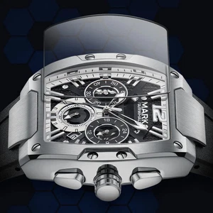 Herren Mode Tonneau Quarzuhr leuchtendes Zifferblatt Sport Silikon Armband Geschenk - Bild 1 von 6