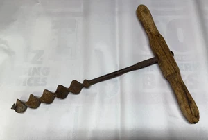 Antique Primitive Large T Handle Wood Auger Hand Drill 17" - Picture 1 of 8