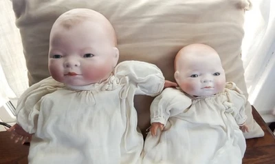 Антикварные тканевые корпуса кукол Bye Lo Grace Putnam из немецкого неглазурованного фарфора 14 дюймов и 10 дюймов - Изображение 1 из 4