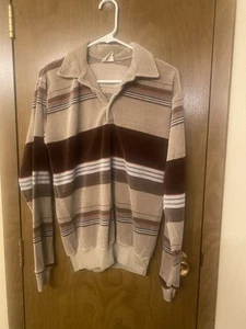 Vintage Campus Tall  Velour Collared Pullover Long Sleeve Shirt Mens M - Picture 1 of 6