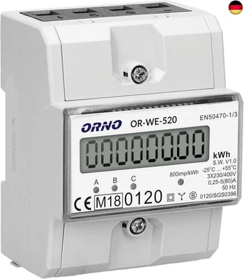 ORNO OR-WE-520 Stromzähler Hutschiene 3-Phasen Einweg MID Geeicht und