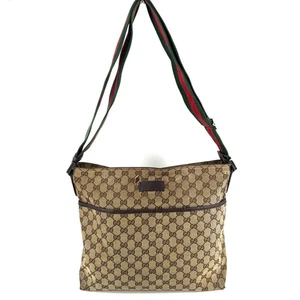 Gucci GG Canvas Sherry line Shoulder Messenger Bag Beige Brown Leather Authentic - Picture 1 of 18