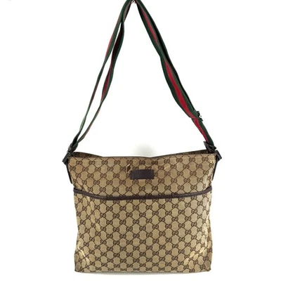 Gucci GG Canvas Sherry line Shoulder Messenger Bag Beige Brown Leather Authentic - Image 1 of 4