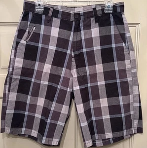 Burnside Bermuda Shorts Men's Sz 30 Slash Pockets Black Plaid - Picture 1 of 7
