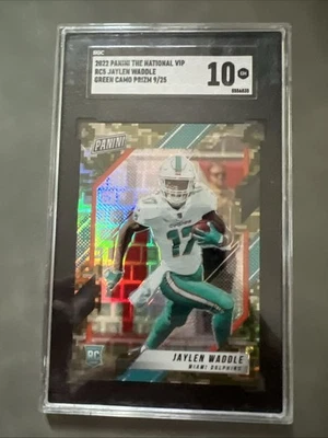 2022 Panini National VIP Jaylen Waddle Green Camo Prizm /25 #RC5 SGC 10 Gem Mint - Image 1 of 3