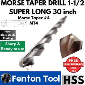 MORSE TAPER DRILL 1-1/2 SUPER LONG 30 inch HSS MT4 New Black Oxide 1.500 MT 4 - Picture 1 of 14