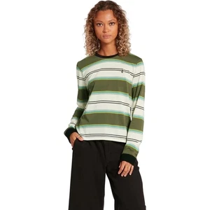 VOLCOM WOMENS Choice Is Yours Crew Long Sleeve Striped Boy Tee S 4 6 Army $38 - Picture 1 of 10