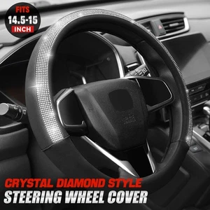Universal Crystal Diamond Style Synthetic Leather Steering Wheel Cover 14.5"-15" - Picture 1 of 6