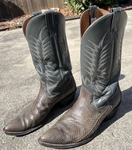Vintage Gray Nocona Rattle Snakeskin Cowboy Gray Boots Mens Size Style - 9 1/2D - Picture 1 of 11