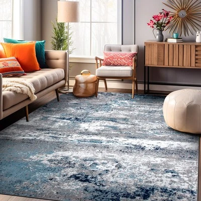 Rugshop Area Rug Distressed Abstract Watercolor Rugs for Bedroom Living Room Rug