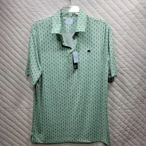 NUEVA Camisa Polo Crown & Ivy Para Hombres Mediana Verde Estampado Completo Golfistas Manga Corta - Imagen 1 de 10