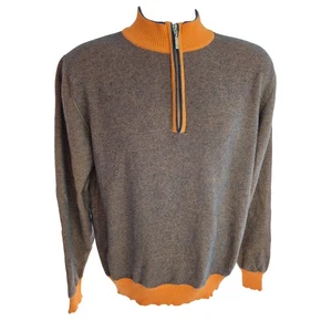 Scott & Charters Cashmere Cotton Orange Textured 1/2 Zip Sweater L Scotland $850 - Picture 1 of 16